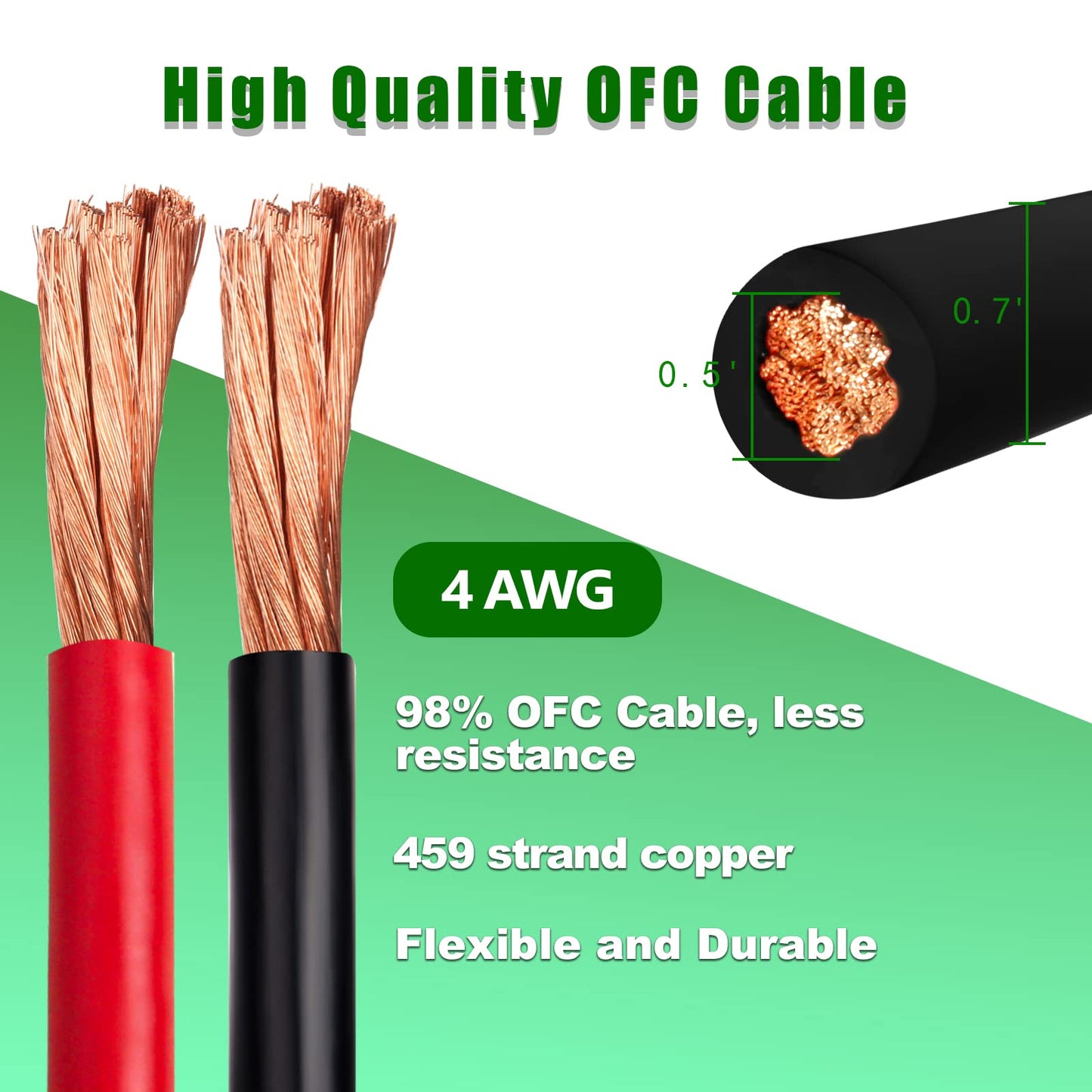 Kimbluth 4 Gauge Battery Cable Copper Wire, 30FT Red+30FT Black 4 AWG Welding Cable Standard USA OFC Wire for Automotive, Battery, Solar, Marine and Generator
