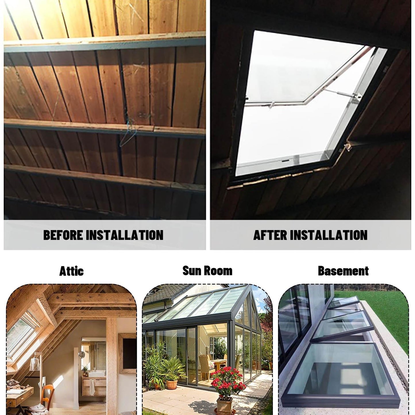 Skylight Windows for House Roof Basement Sloped Flat Roof Lighting Well Window Attic Sun Room Skylight Cover Manual Venting Egress Durable Aluminum + Tempered Glass Rainproof Silent(W20xL22in)