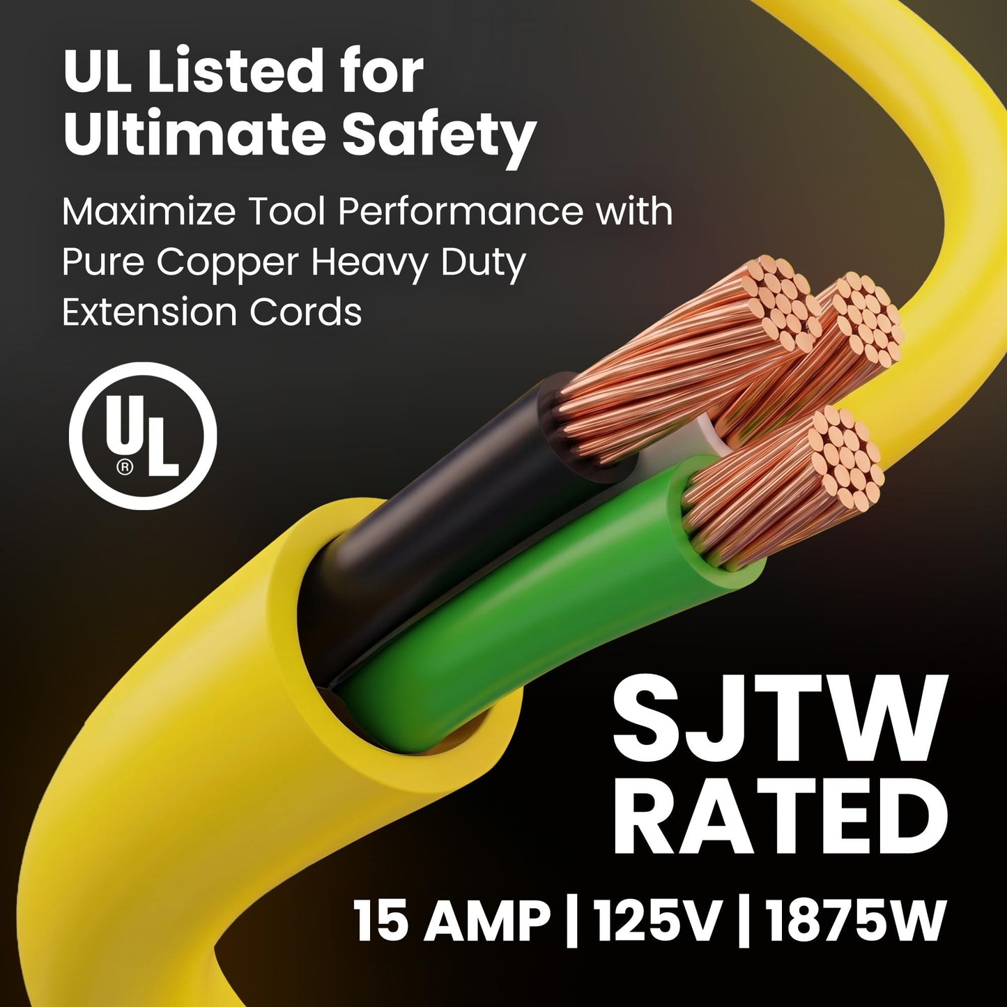 GEARit 100 ft Outdoor Extension Cord 10/3 Gauge SJTW 10 AWG, 3-Prong Heavy Duty Power Cable with Lighted End, 15A 125V 1875W, Waterproof Cord for Tools, Lawn & Garden, Yellow