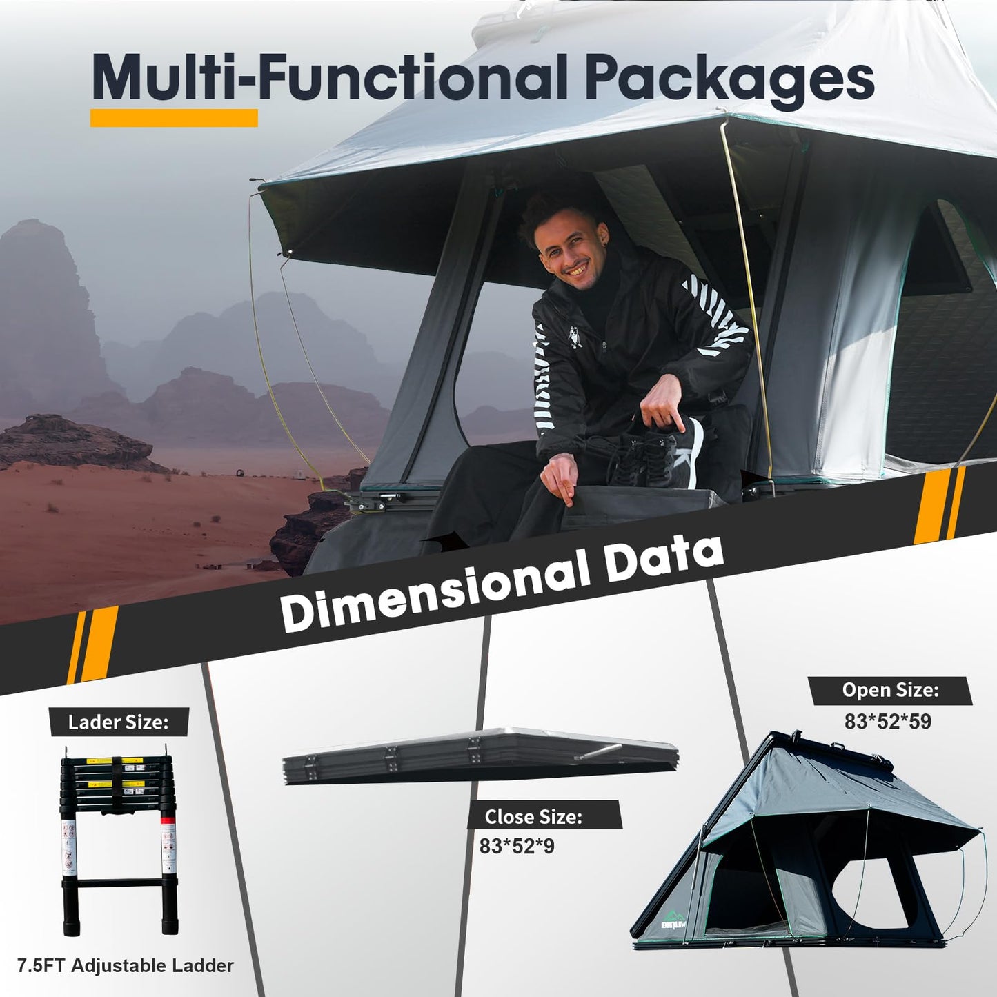 WildFinder Rooftop Tent Hardshell, 2-3 Person Camping Car Roof Top Tent Hard Shell Suitable for Jeep, SUV, Truck, Van