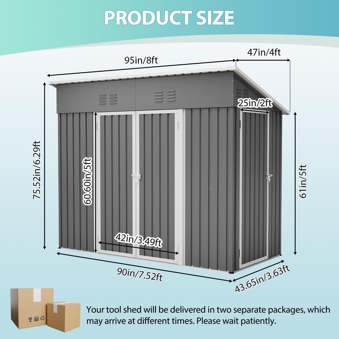YOPTO 4x8 FT Outdoor Storage Shed,Slope Roof Storage Metal Garden Shed Steel with Reinforced Beams,All Weather Waterproof Garden Tool House W/Lockable Door & 4 Air Vents,for Backyard,Patio,Lawn,Grey