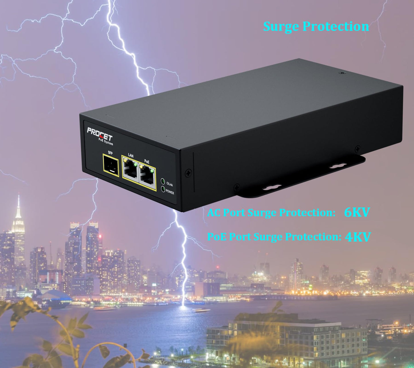 PROCET SFP Fiber PoE Injector PoE++ up to 95W Gigabit Uplink Support, Wide Temp -40℉ to 149℉ for PTZ AI Camera, Sisco Access Point, Small Cell, Smart Factory, Commercial Kiosks Display
