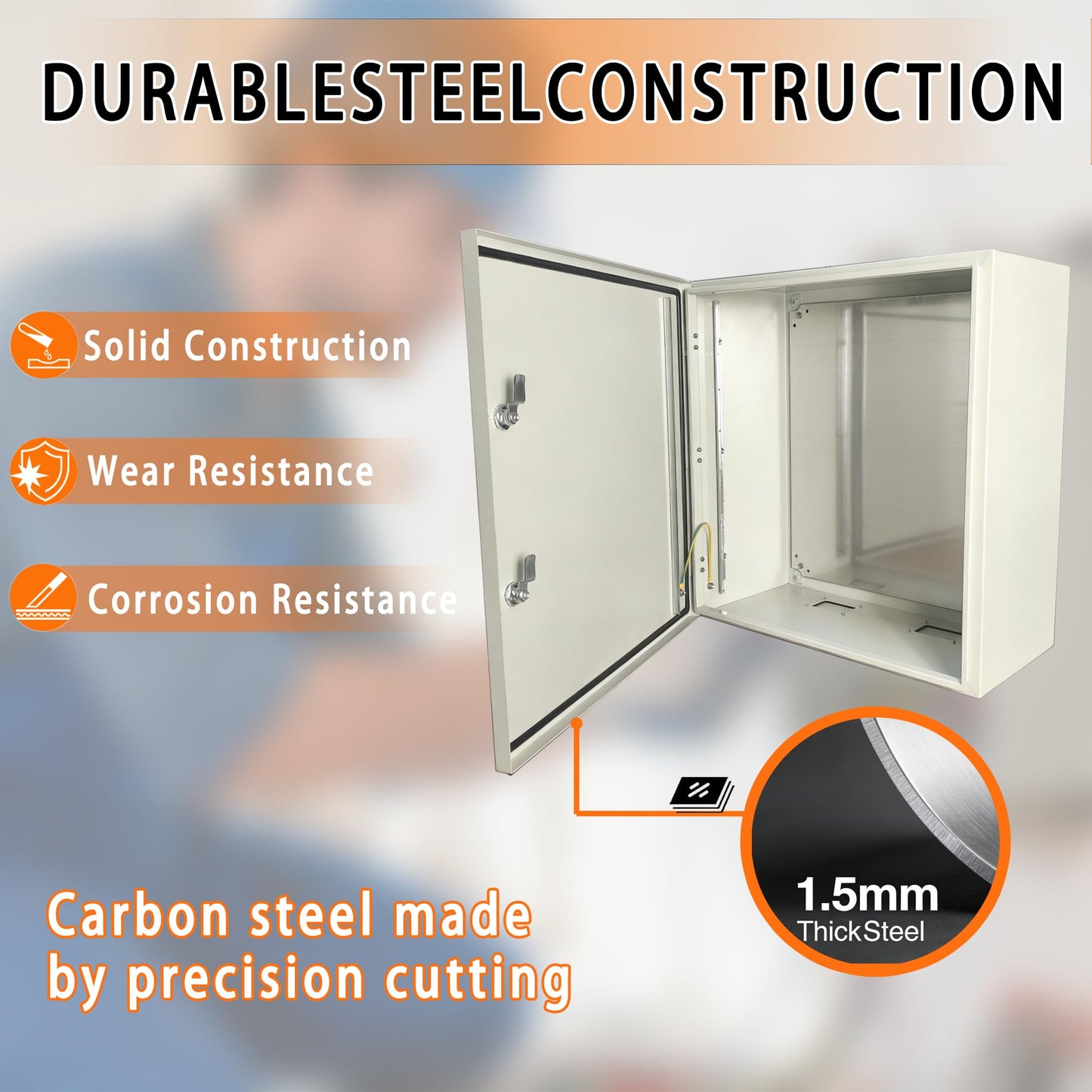 24x16x8 Electrical Enclosure Box NEMA 4 Outdoor Enclosure, IP66 Waterproof & Dustproof Cold-Rolled Carbon Steel Hinged Junction Box for Outdoor Indoor Use