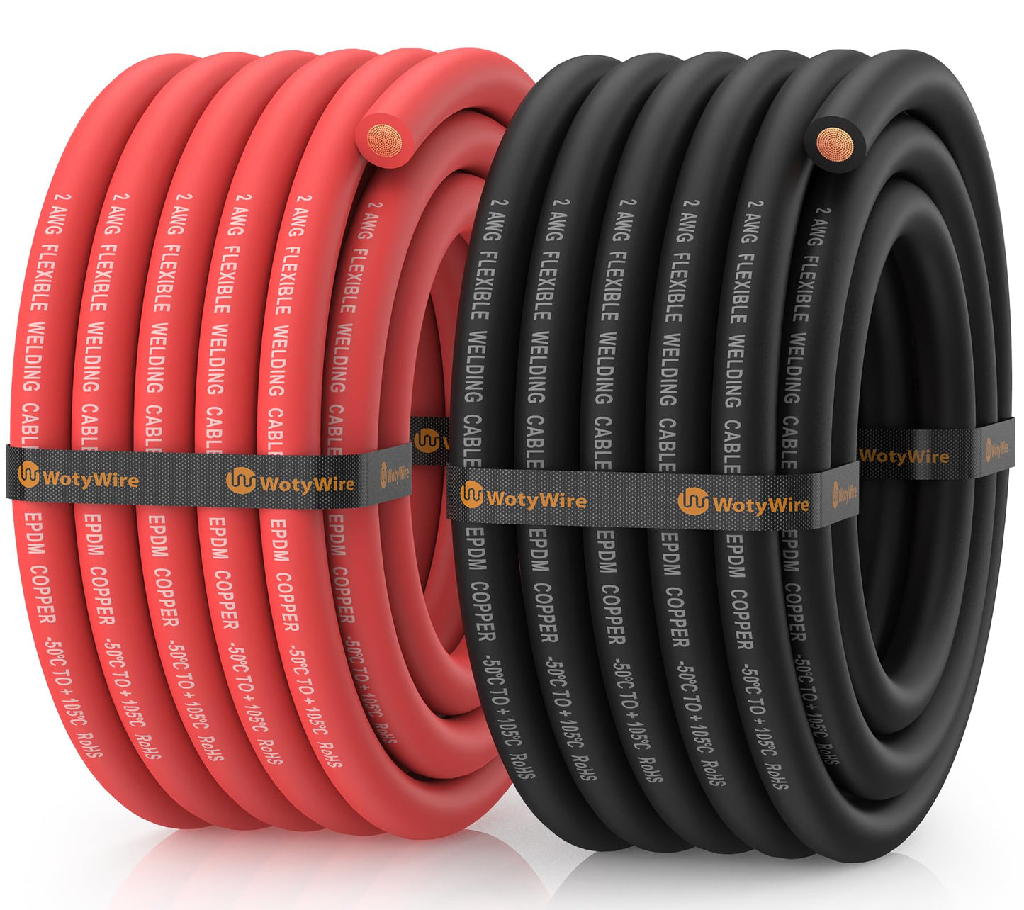 WotyWire 2 Gauge Wire Battery Cable, 2 AWG EPDM Welding Cable with Oxygen-Free Copper, Flexible/High Conductivity for Solar, Automotive, Battery, Inverter, RV, Marine (20 ft Red + 20 ft Black)