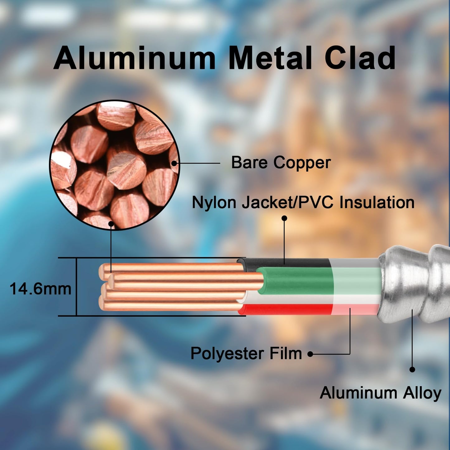 10/3 Metal Clad (MC) Cable with Ground 75ft, 10 Gauge Electric Wire with Aluminum Armor, Solid Bare Copper Conductors for Indoor Outdoor Underground Embedded Installation (10/3, 75 ft)