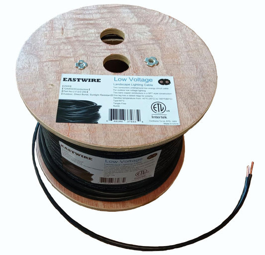 EASTWIRE 12/2 12awg 2conductors Low Voltage Landscape Lighting Wire - Outdoor - 12-2 Copper Wire, Underground Low-Energy Circuit Cable, Lighting Cable Direct Burial (12/2, 250FT-BLACK)