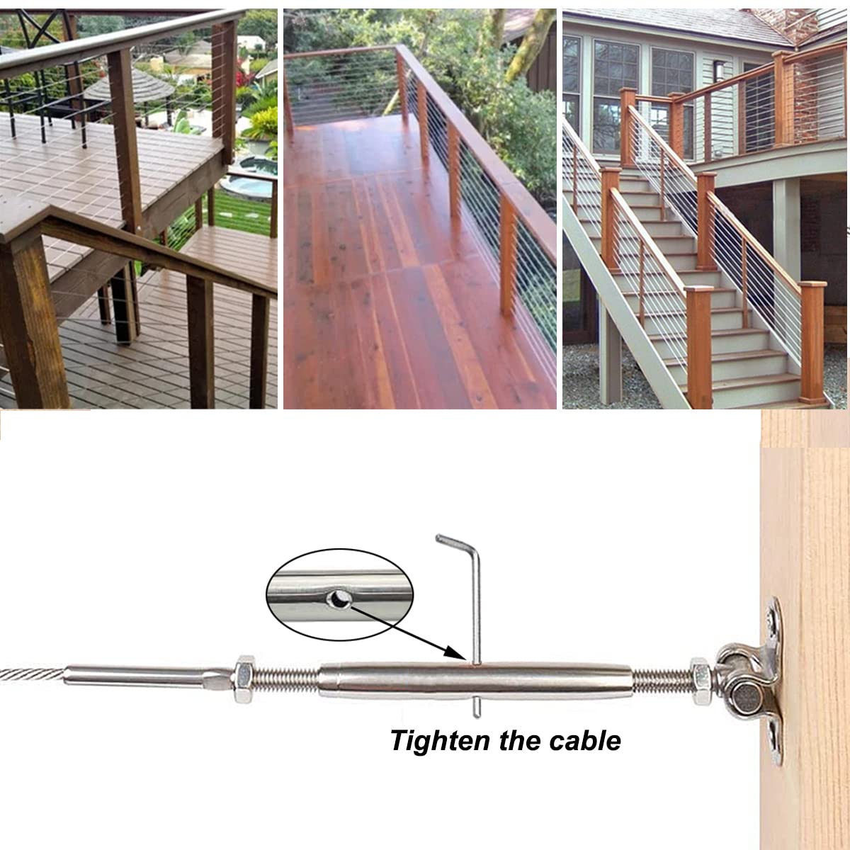 Sowtowe T316 Marine Grade Stainless Steel Cable Railing Hardware Kit for 1/8 Inch Cable Railing System, 32 Pairs, Adjustable Angle