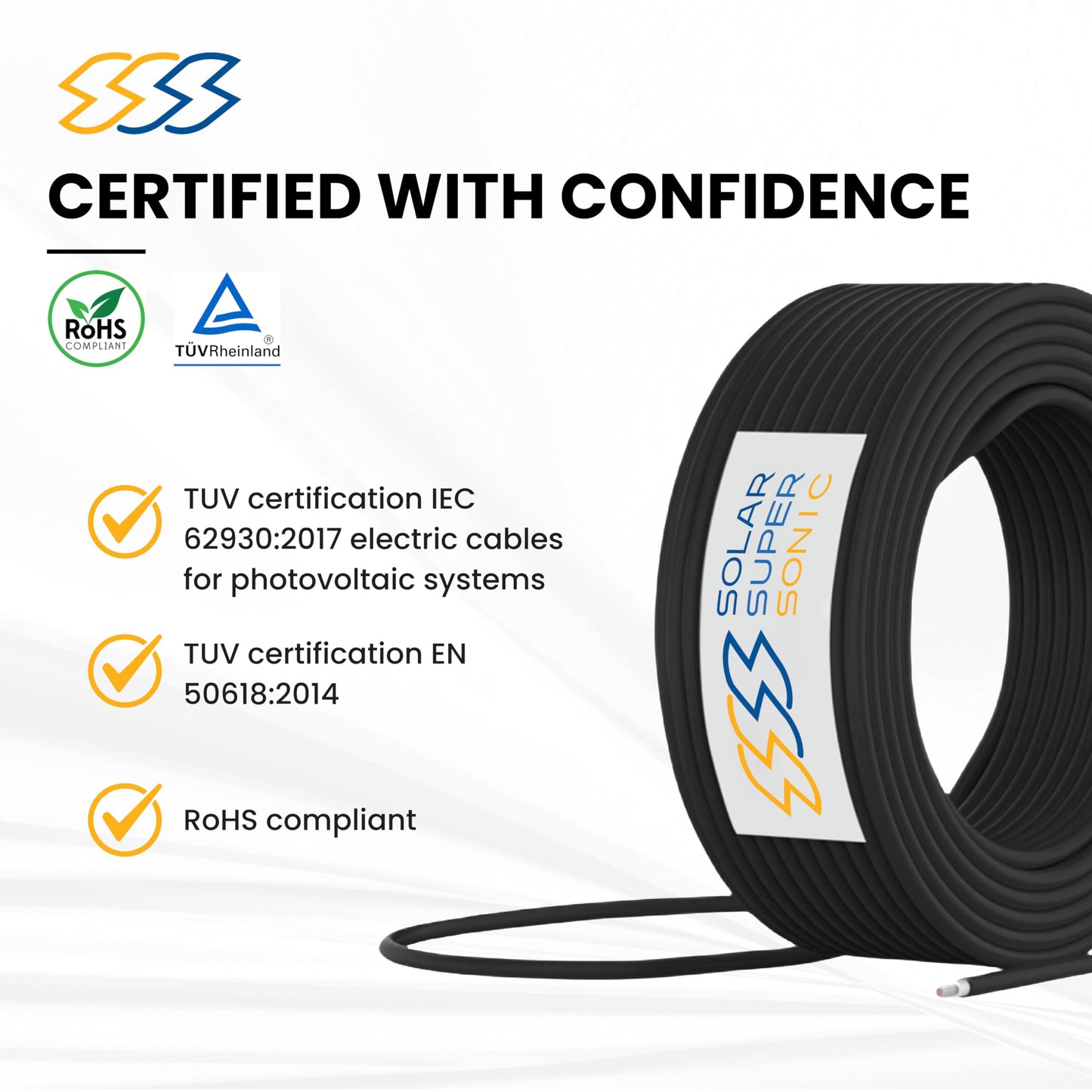 1500V High-Voltage PV Wire - 300FT, 10AWG - Outdoor Waterproof UV Resistant - Tinned Copper Cable for Solar Panel Extension & Solar Wire Systems - 8AWG / 10AWG / 12AWG - Black and Red (Black, 10 AWG)