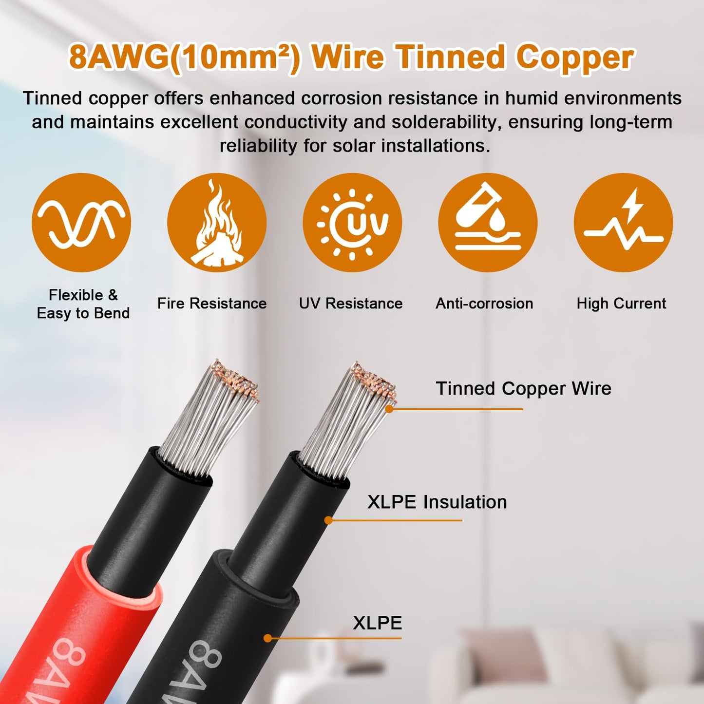 8AWG Solar Cable - 100FT Solar Panel Extension Cord 8 Gauge PV Wire with Flame Retardant Protective Sleeving Female & Male Waterproof Connector for RV, Photovoltaic Systems, Solar Panels (100 Feet)