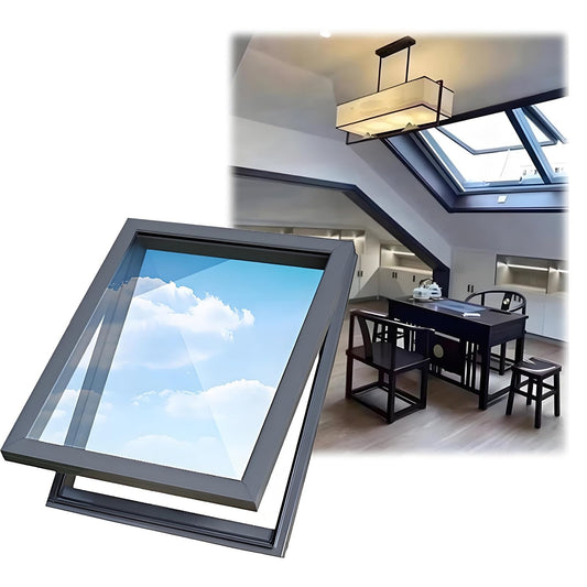 Skylight Windows for House Roof with Double Layer Tempered Glass, Roof Lighting Well Window for Indoor Attic, Aluminium Window Cover for Garage/Basement/Loft/Dark Room(31x14 W*H)