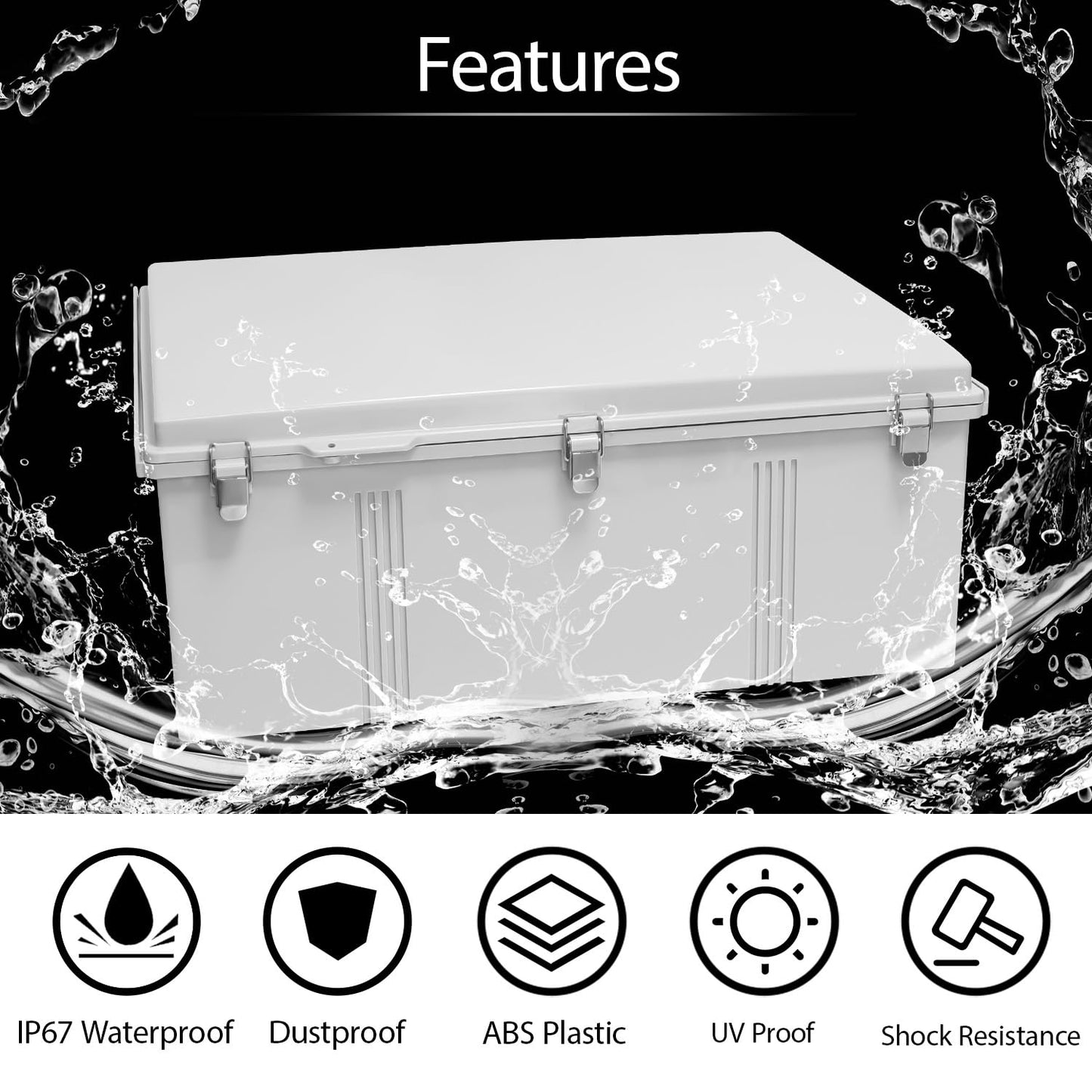 LeMotech Electrical Box, IP67 Waterproof Hinged Cover Stainless Steel Latch Junction Box, ABS Plastic Electrical Enclosure with Mounting Plate,Wall Brackets, Cable Glands,24.8"x20.8"x9.8",Grey