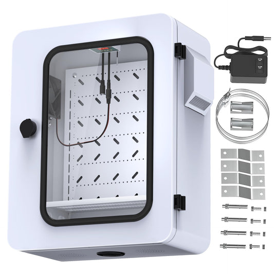Akwscyby Outdoor Electrical Box with Thermostat and Fan and Clear Window, Precise Temperature Control 0.1°F, IP65 Water Resistant Rating, Galvanized Steel, Aluminum Rear Beam(19.7" x 17.7" x 8.0")