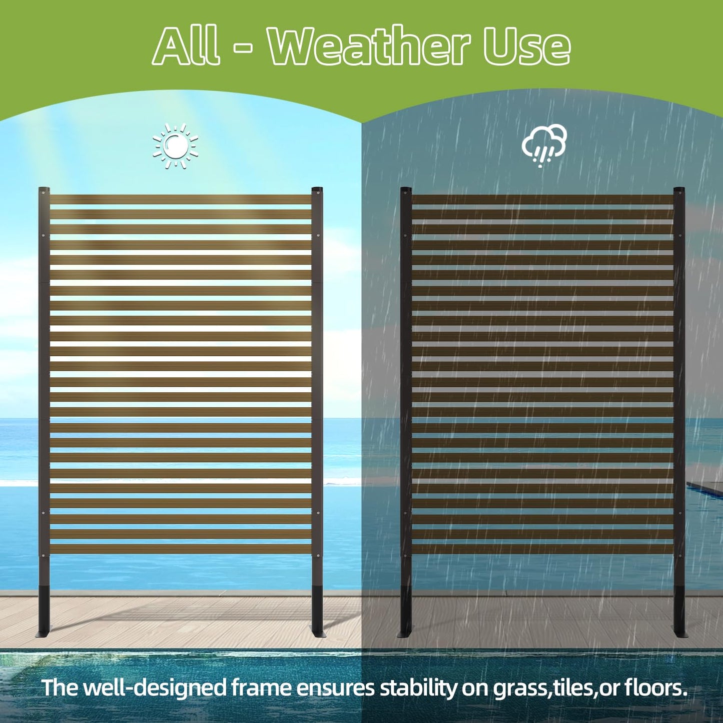 Metal Privacy Screen Outdoor Freestanding Privacy Wall Panels and 3.6ft W × 6ft H Decorative Patio Dividers,with Stable Base Feet for Stability,Crafted from Steel,Ideal for Patio,Garden Backyard