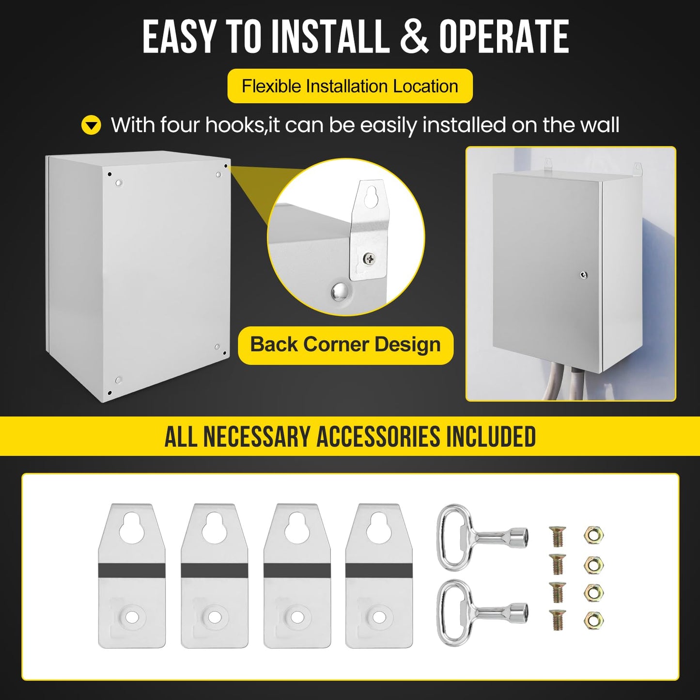 GarveeTech Outdoor Electrical Box, 24x16x12 NEMA 4X Steel Electrical Box, IP66 Waterproof & Dustproof, Outdoor/Indoor Electrical Junction Box, with Mounting Plate and Wall Bracket