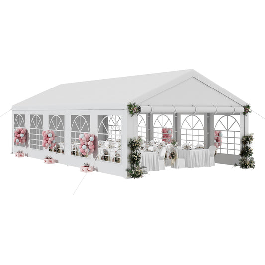 DWVO 16x32ft Party Tent Outdoor Heavy Duty Wedding Event Shelters Galvanized Canopy with Upgraded Large Roof, Removable PVC Sidewalls, White