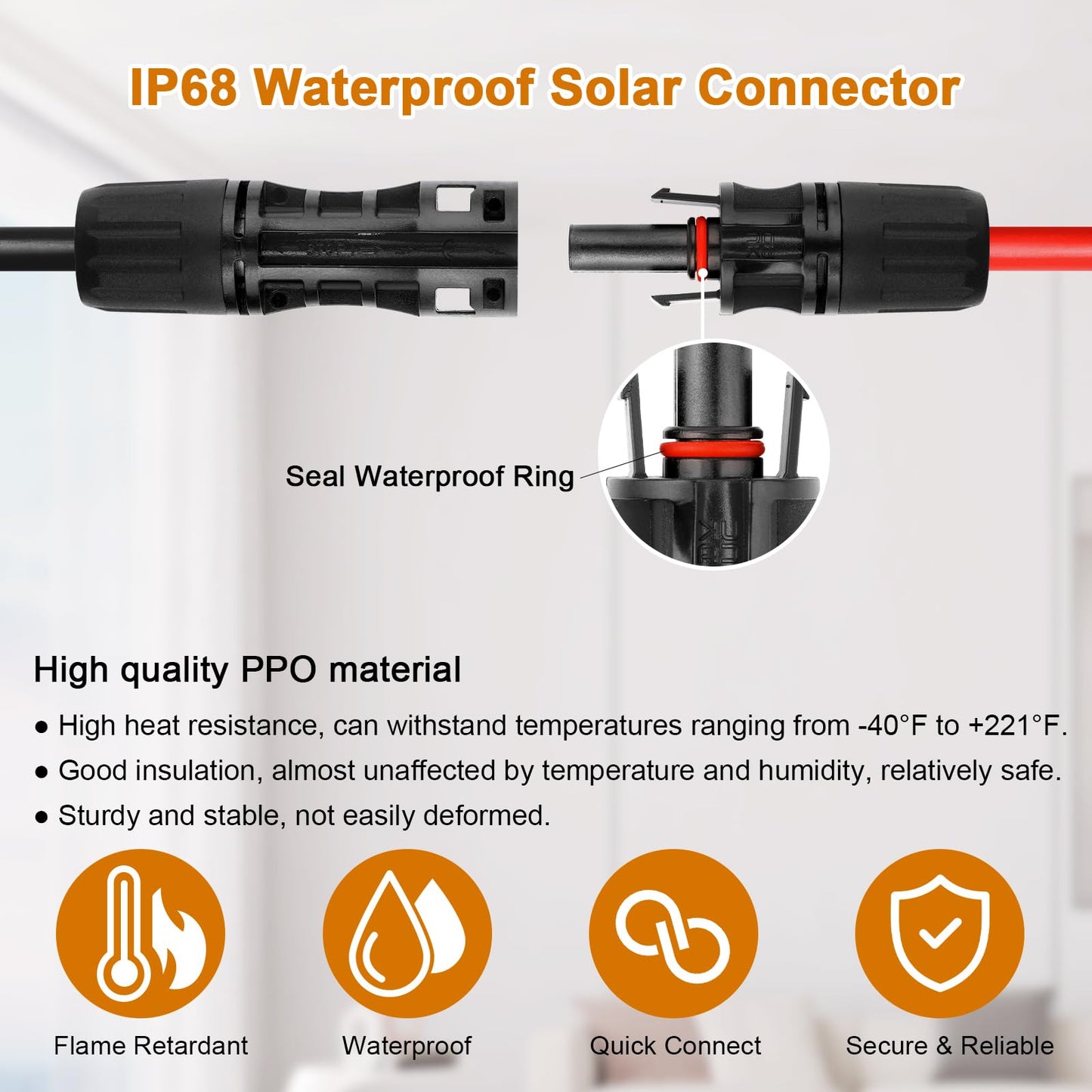 8AWG Solar Cable - 100FT Solar Panel Extension Cord 8 Gauge PV Wire with Flame Retardant Protective Sleeving Female & Male Waterproof Connector for RV, Photovoltaic Systems, Solar Panels (100 Feet)