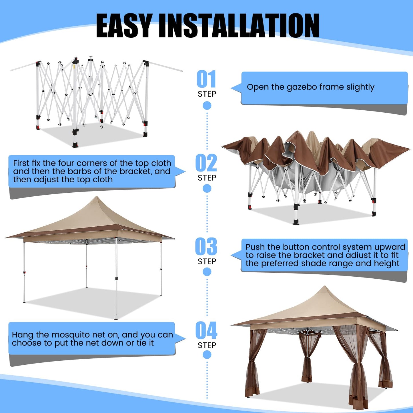 COBIZI 12x12 Pop up Canopy Gazebo on Clearance, Outdoor Canopy Tent with Mosquito Netting & Sandbags,Patio Portable Gazebo for Garden,Backyard & Lawn,Khaki