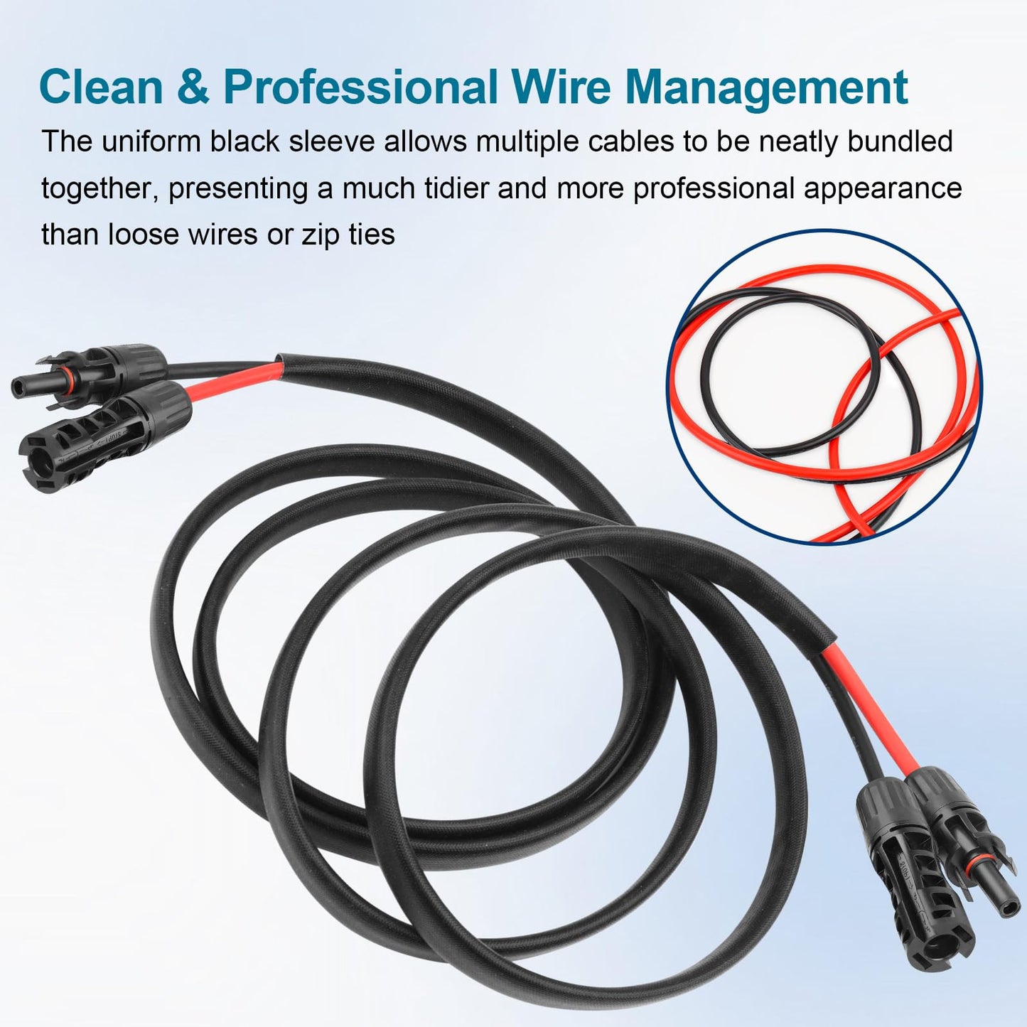8AWG Solar Cable - 100FT Solar Panel Extension Cord 8 Gauge PV Wire with Flame Retardant Protective Sleeving Female & Male Waterproof Connector for RV, Photovoltaic Systems, Solar Panels (100 Feet)