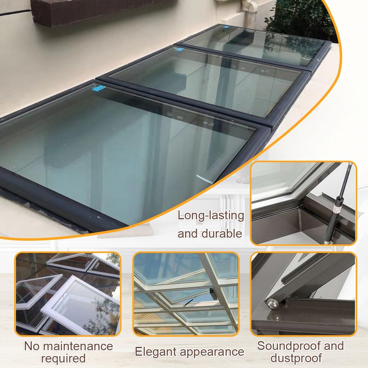 Skylights & Roof Windows, Custom 19.7-47.2in Roof Skylight Window with Gas Strut Lift, Tempered Glass Roof Hatch, Remote Control & Rain Sensor, Energy Efficient, Sunroom & Basement
