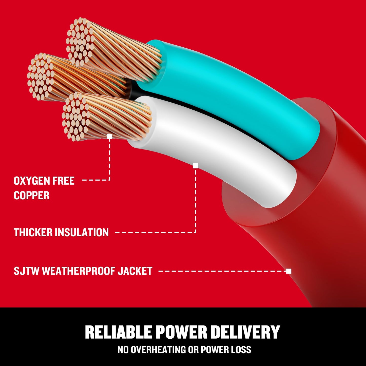 CRAFTSMAN 100 Ft. Heavy-Duty Industrial Extension Cord, 10/3 SJTW Indoor/Outdoor Waterproof Power Cable with Lighted 3-Prong Plug, Storage Strap & Flexible Jacket, 15A/1875W/125V