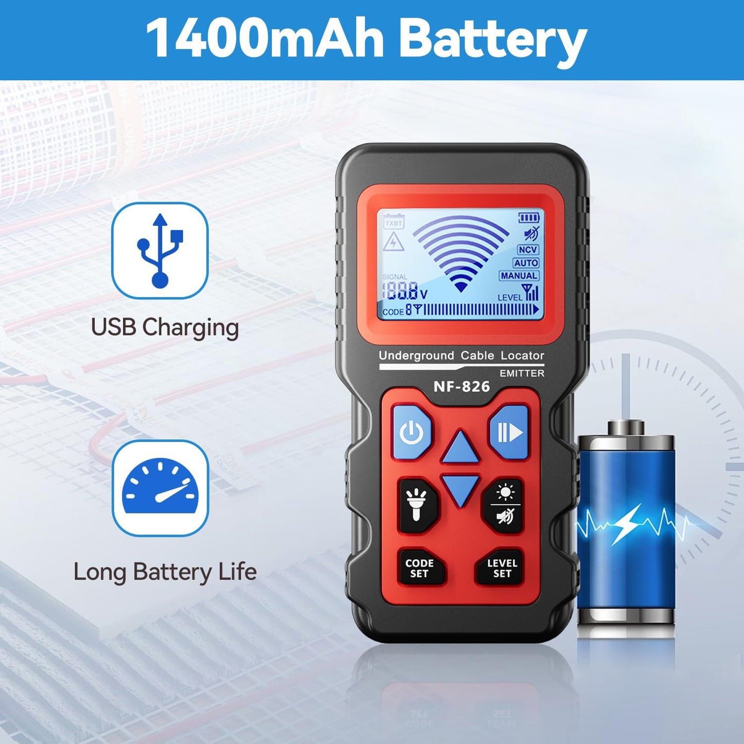 NF-826 Underground Wire Locator, Buried Wire Tracer Cable Locator Circuit Breakers, fuses, Wires, Short Circuits, Open Circuits for Dog Fence Cables Irrigation Control Wires,Tone Generator Kit