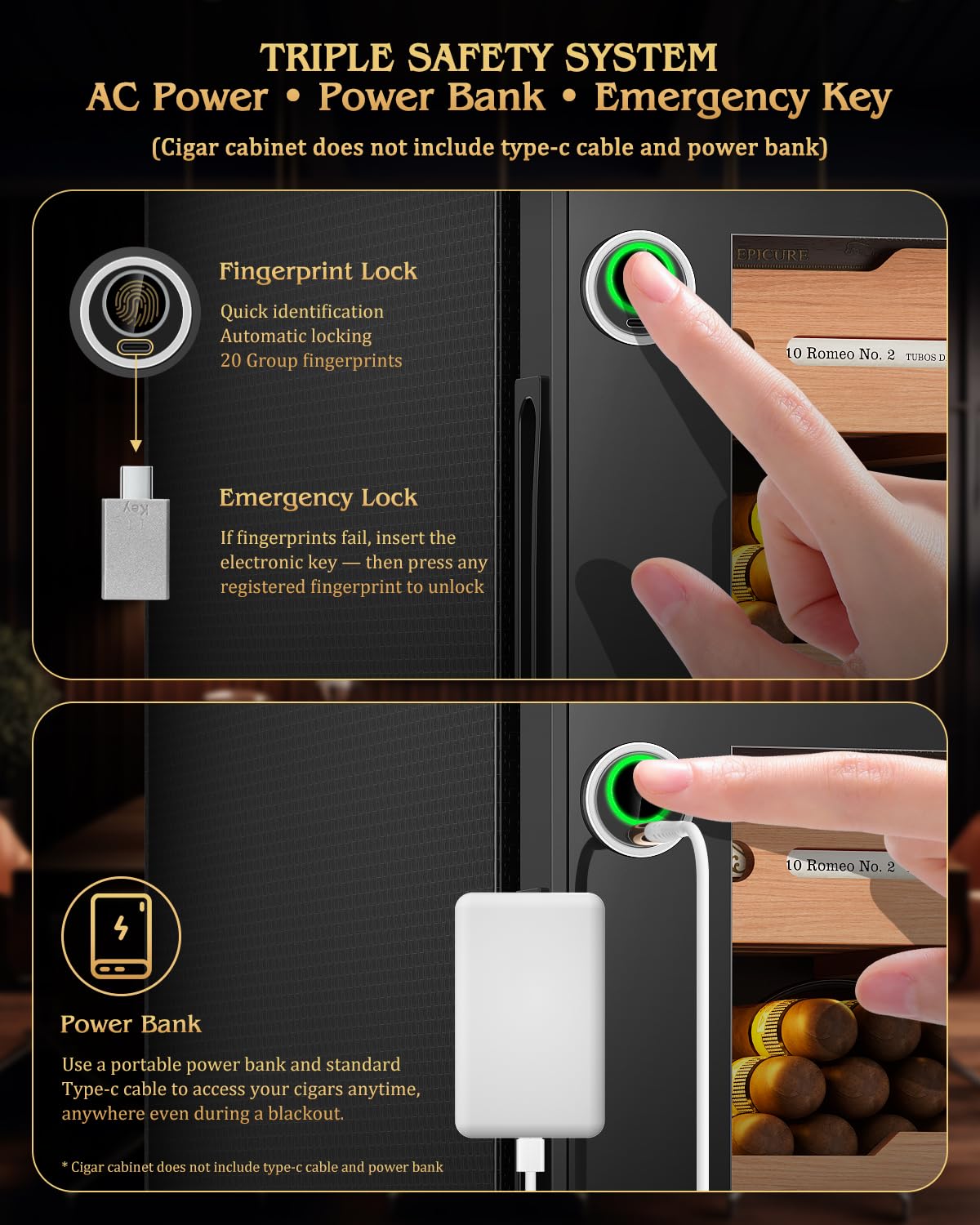 Electric Cigar Humidor Cabinet up to 600 Cigars, Temperature & Humidity Control System-75L Cooling Fridge with Cedar Wood Shelves Digital LED Screen Fingerprint Safety Lock Home & Commercial Use