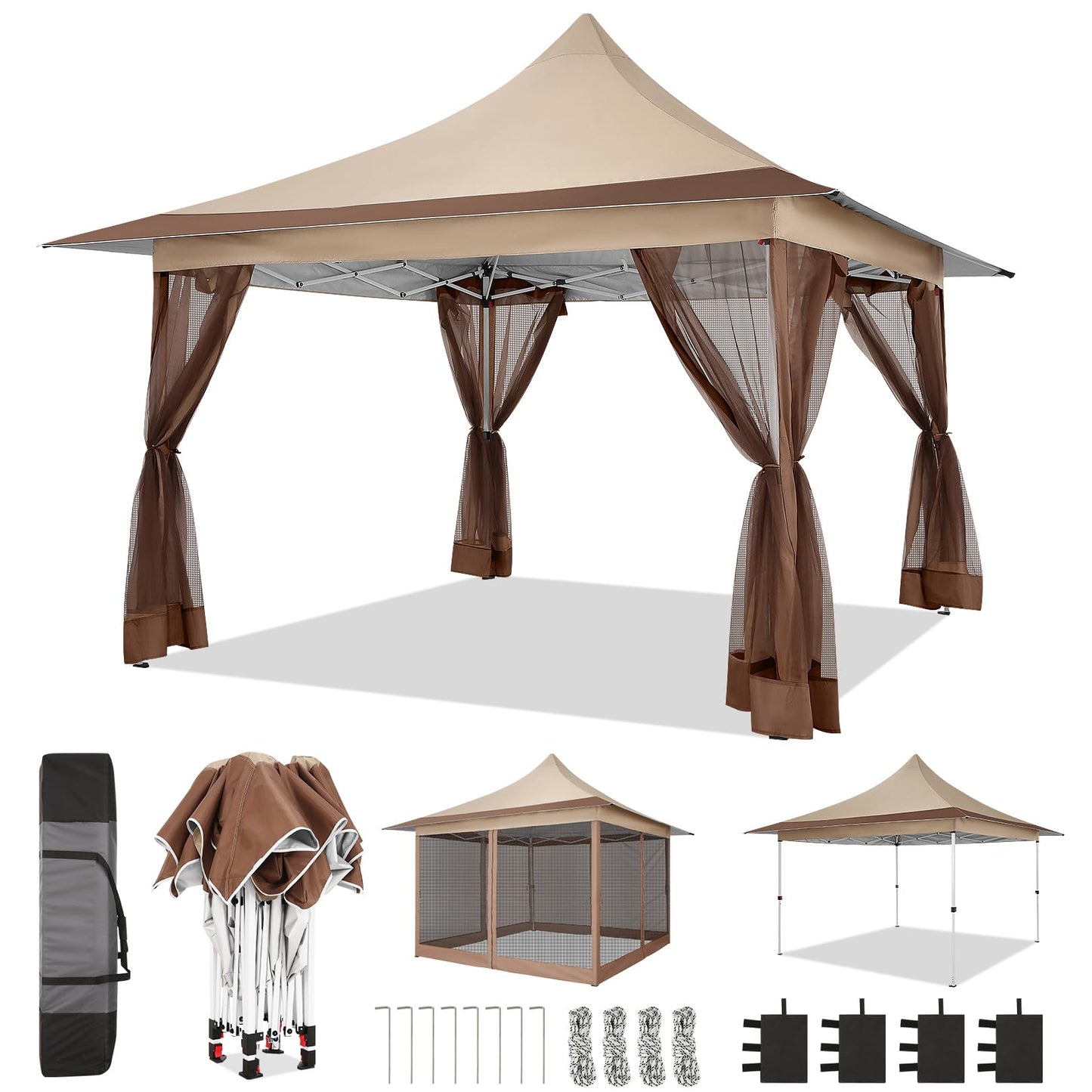 COBIZI 12x12 Pop up Canopy Gazebo on Clearance, Outdoor Canopy Tent with Mosquito Netting & Sandbags,Patio Portable Gazebo for Garden,Backyard & Lawn,Khaki