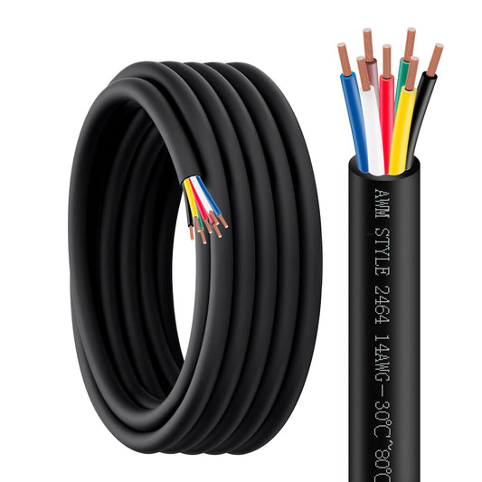 Lesnlok 7 Way Trailer Wire 100 FT Heavy Duty Pure Copper 14/7 Wire 14 Gauge 7 Conductor Wiring Extension Cable Insulated Cable for Rv Trailer and Automotiv (14AWG-7C, 100FT)