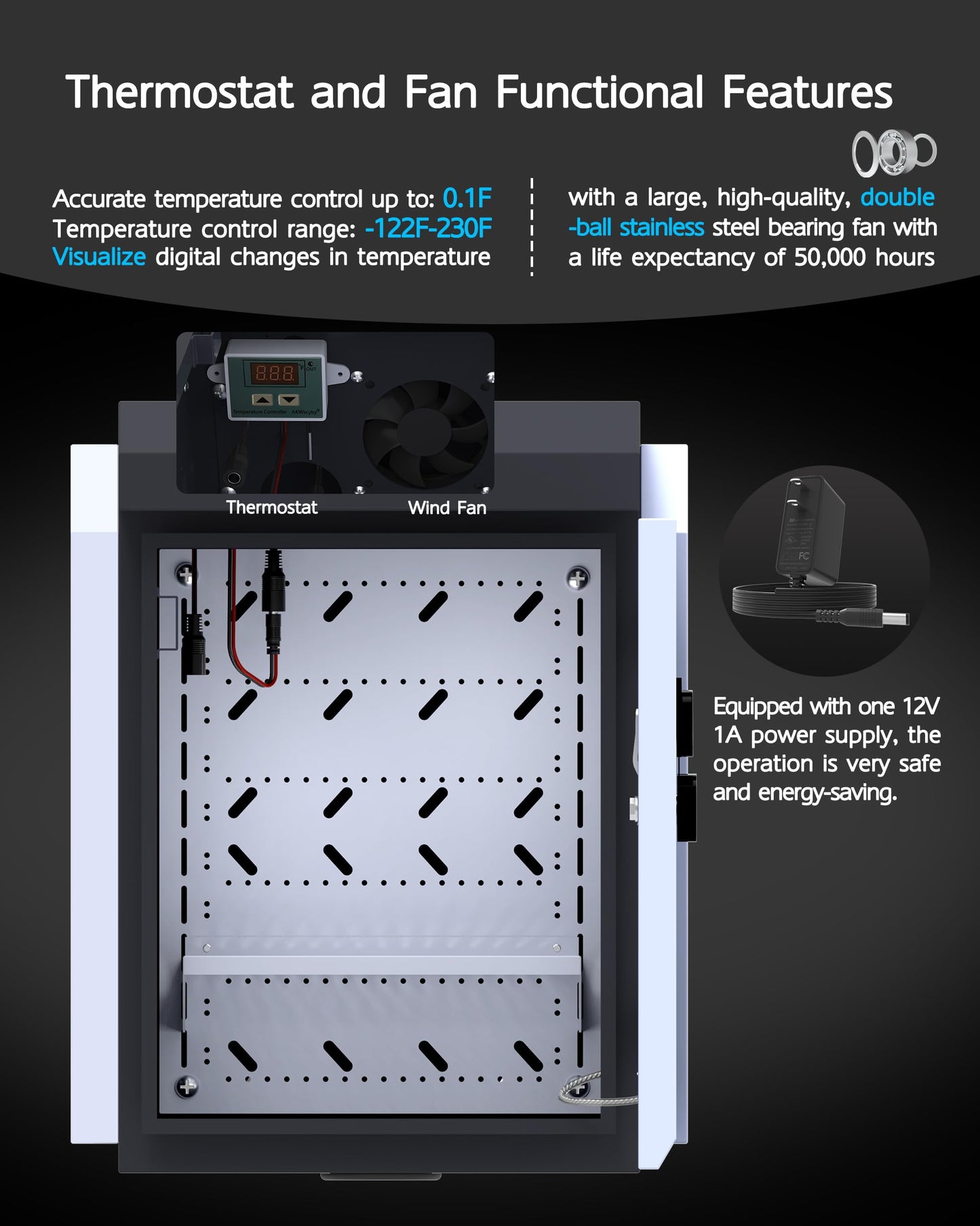 Akwscyby Outdoor Electrical Box with Thermostat and Fan, Precise Temperature Control 0.1°F, IP65 Water Resistant Rating, Galvanized Steel, Aluminum Rear Beam(17.7"x13.4"x9.0")