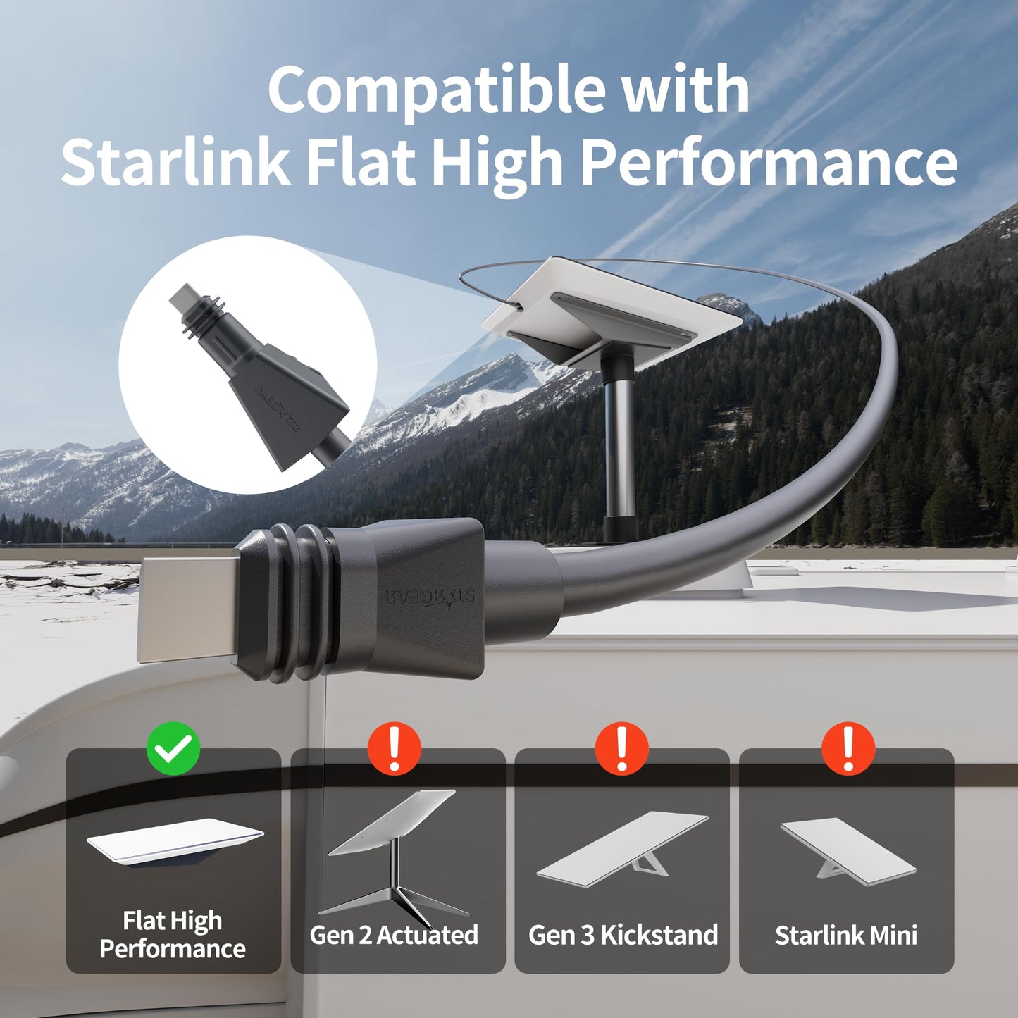 EAZUSE Starlink Flat High Performance Cable Waterproof 25M/82FT Starlink Performance Gen 2 Cables for Dish to Power Supply