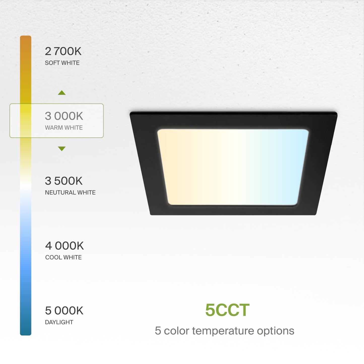 ASD 12 Pack LED Square Recessed Lighting 6 Inch, 5CCT 2700K-5000K CRI90+, Dimmable Ultra-Thin Canless Wafer Lights, IC Rated Ceiling Light Fixtures with Junction Box, ETL Energy Star, Black