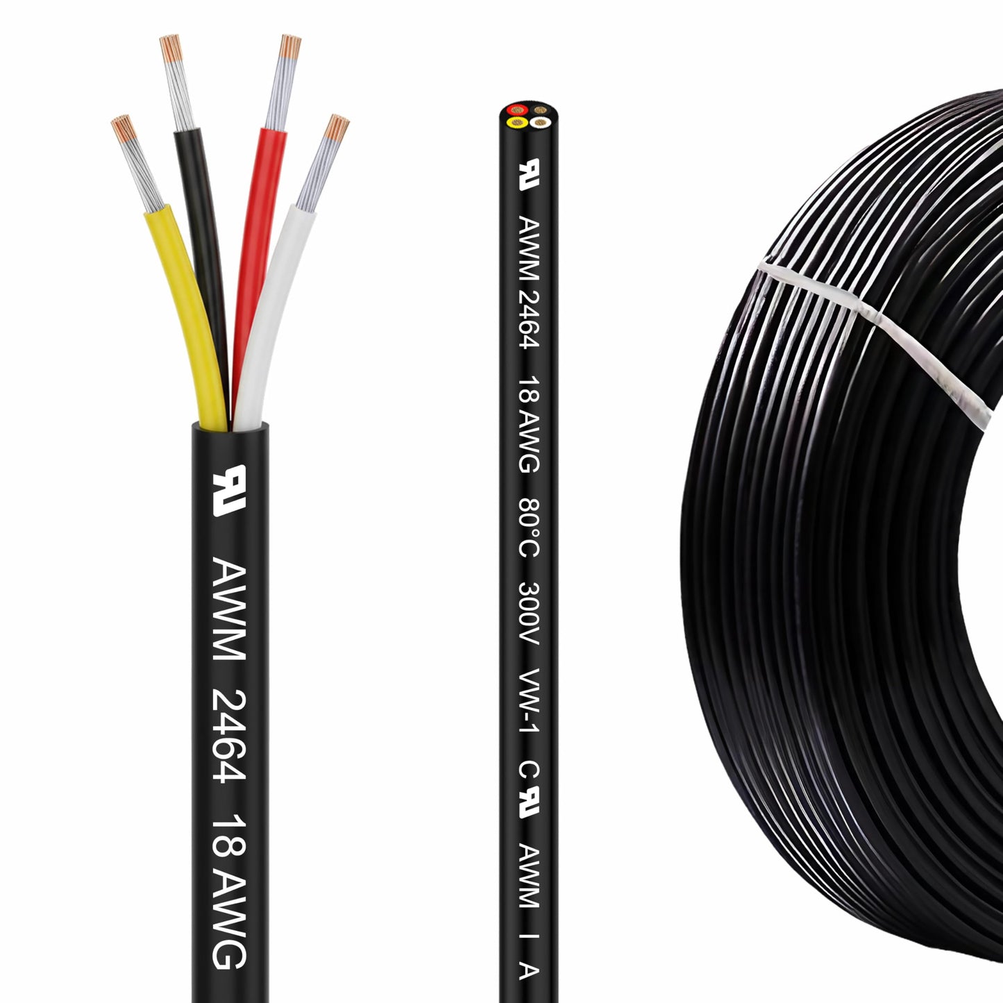 LINKSQ UL2464 200FT 18 Gauge 4 Conductor Electrical Wire, Tinned Oxygen Free Copper 4 Wires, 18/4 AWG Landscape Wire, OFC Speaker Cable, Low Voltage Wires, Automotive Battery Wire Cable