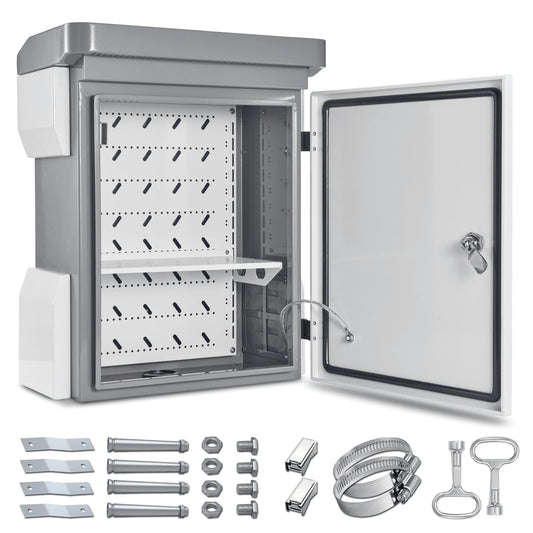 Outdoor Electrical Box, Cold-Rolled Steel Plate, Aluminum Alloy Back Beam, One-Piece Ventilation Design, IP65 Waterproof, Wall/Pole Mounted (19.7" x 15" x 7.9")