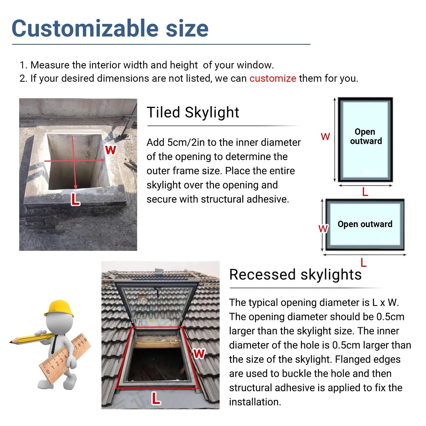 UFAGFDA Skylight Sloped/Flat Roof Window,Sloped Flat Roof Skylight Cover Attic Sun Room Underground Lighting Well Window,Roof Skylight,Egress Roof Window,for Attic,Basement,Sun Room