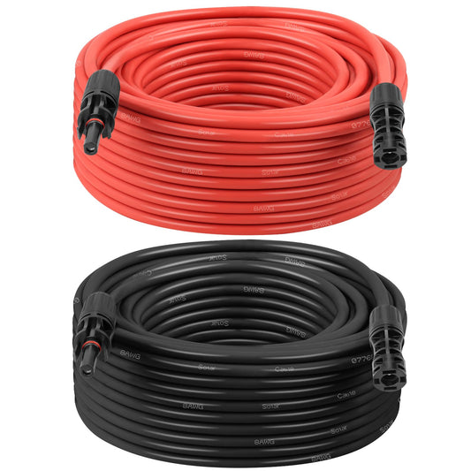 MOOKEERF Solar Panel Extension Cable - 8AWG 60FT Solar Wire with Female & Male Waterproof Connector PV Wire for RV, Photovoltaic Systems, Home, Boat, Solar Panels, Car(75Feet Red + 75Feet Black)