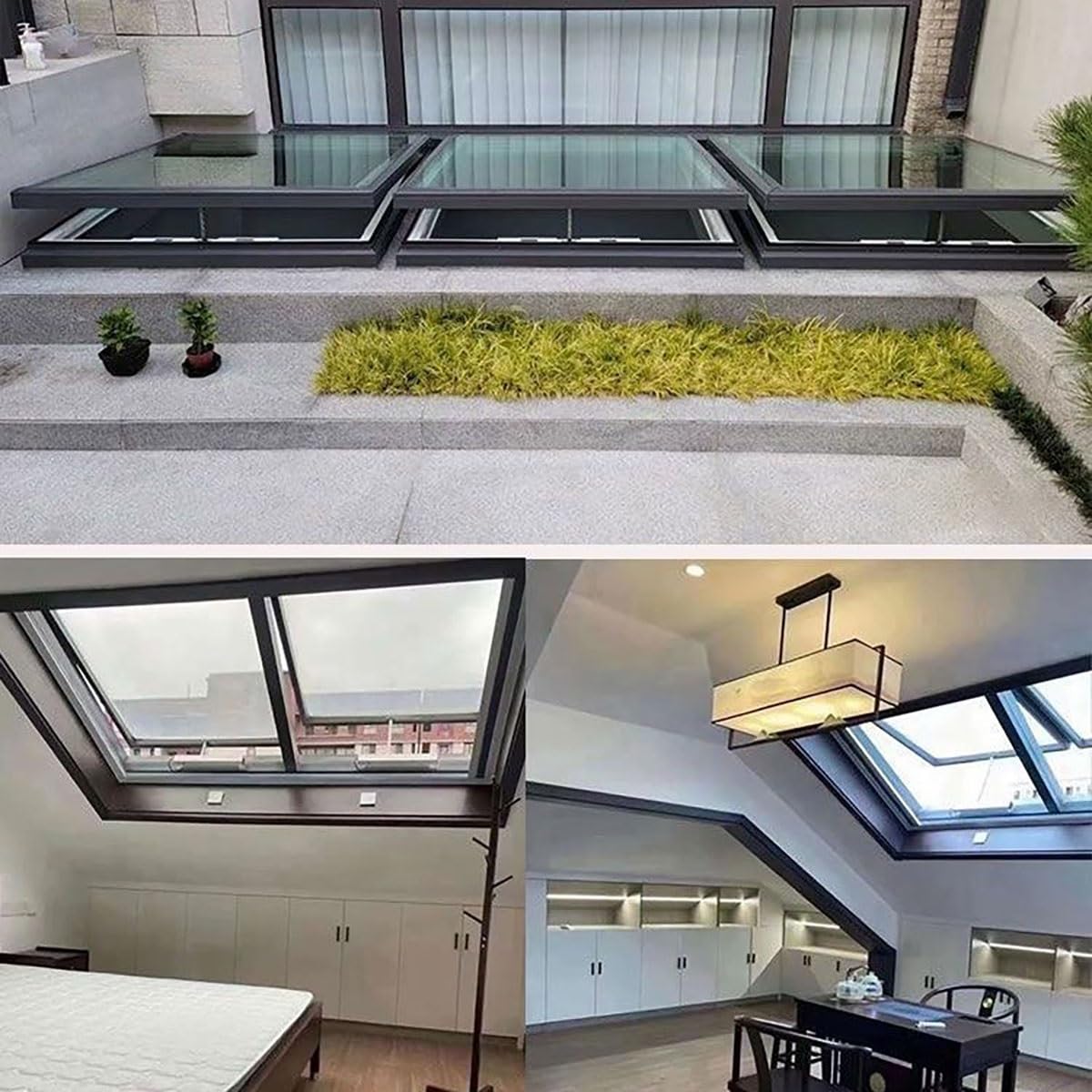 Skylights & Roof Windows, Custom 19.7-47.2in Roof Skylight Window with Gas Strut Lift, Tempered Glass Roof Hatch, Remote Control & Rain Sensor, Energy Efficient, Sunroom & Basement