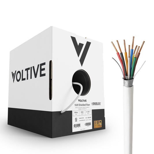 Voltive 18/8 Shielded Low Voltage Wire, Riser CL3R, White, 500ft - 18AWG, 8 Conductors, Overall Shield, Stranded Bare Copper, UL Listed - V-1281-1