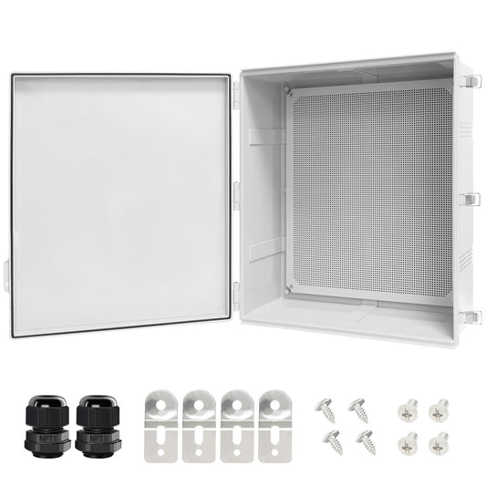 LeMotech Electrical Box, IP67 Waterproof Hinged Cover Stainless Steel Latch Junction Box, ABS Plastic Electrical Enclosure with Mounting Plate,Wall Brackets, Cable Glands,24.8"x20.8"x9.8",Grey