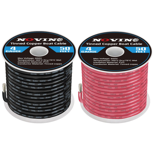 4 Gauge Marine Wire Include 4AWG 50FT Red & 50FT Black,4 Gauge Marine Grade Wire Tinned Copper Electrical Cable for Boat Automotive Speaker Battery Lighting Solar Panel Outdoor