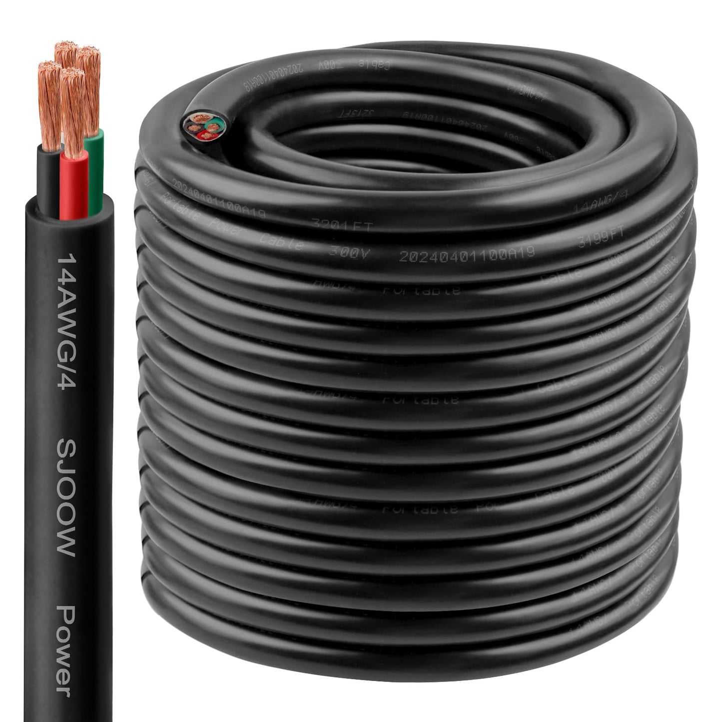 14/4 SJOOW Wire 150FT, 14 AWG 300V SJOOW Bulk Cable, 14 Gauge 4 Conductor Portable Cable for Welder,Generator,Portable Light,Circuits,EV Car Charger,Motor Lead