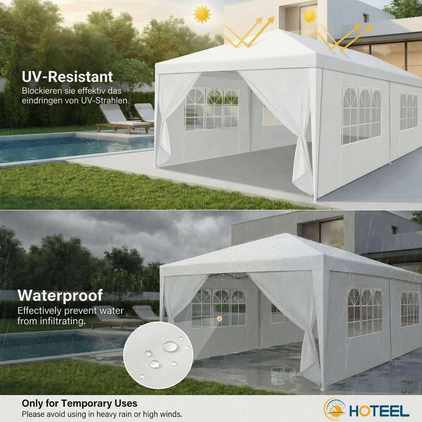 HOTEEL 10x30 FT Party Tent Outdoor Canopy Tents for Parties with 8 Removable Sidewalls, Carpas para Fiestas Waterproof for Gazebo Large Backyard Shelter Patio Wedding Events Tent BBQ