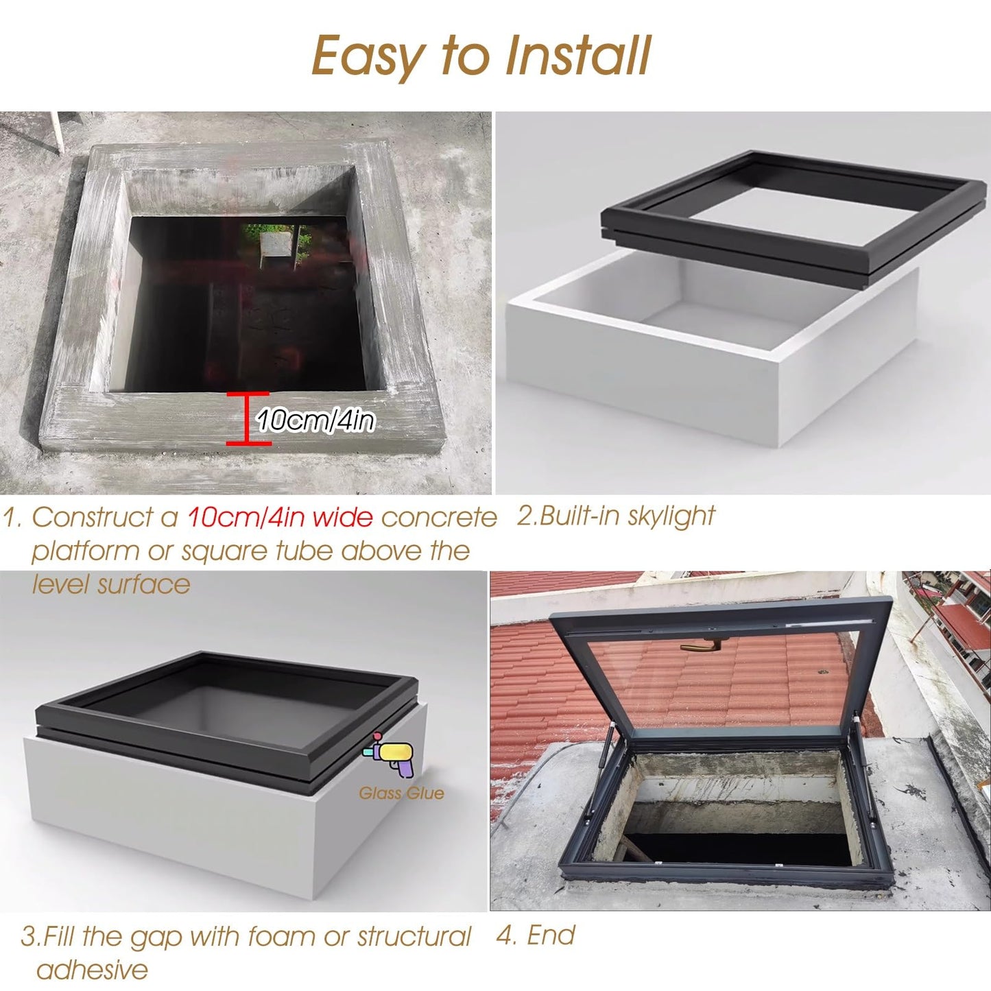 Skylight Roof Window - Clear Shed, Garage, Basement & Attic Light, Custom Size 22x16in (55x40cm) for Sunroom & Outdoor Well Lighting - Durable & Stylish Design