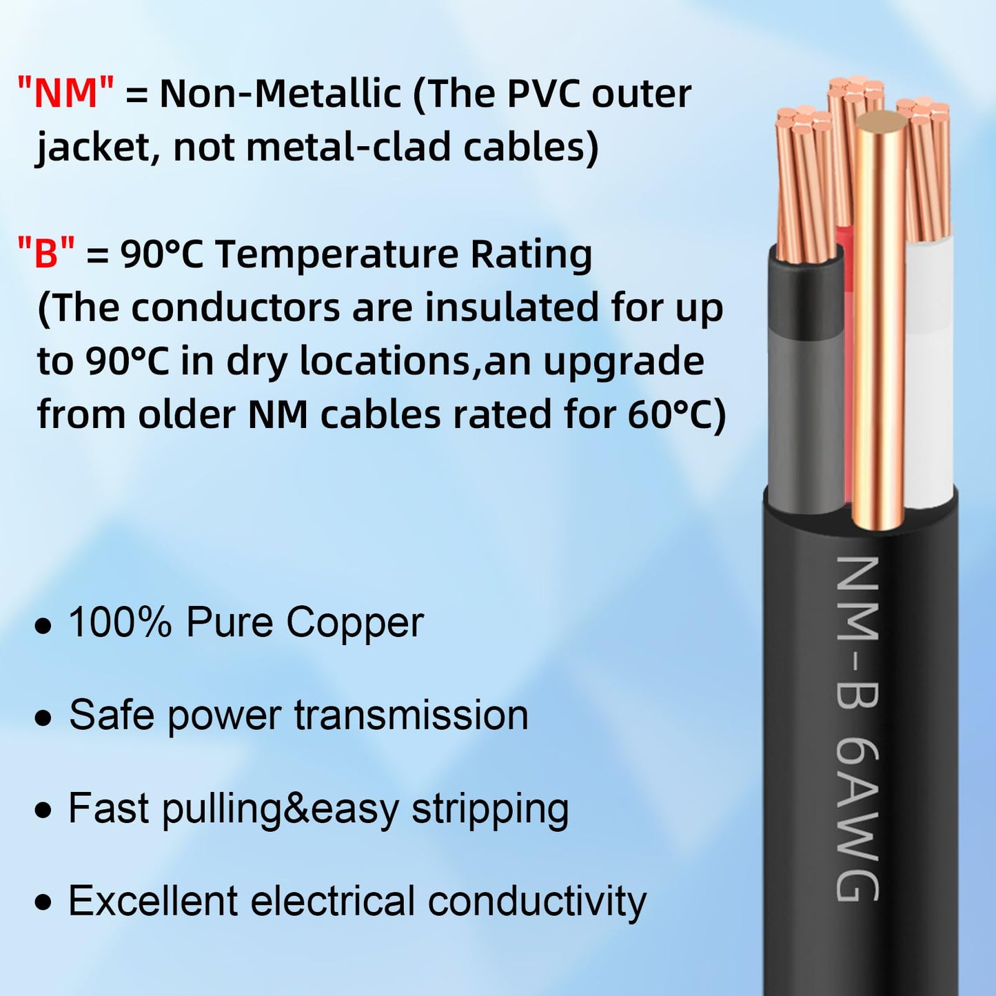 NM-B 6/3 Wire with Ground,35ft 6 AWG Copper Wire,6 Gauge 3 Conductor Nonmetallic Sheathed 6/3 NM-B Cable with Ground,Residential Indoor Electrical Wiring for Branch Circuit Switches,Outlets,Other Load