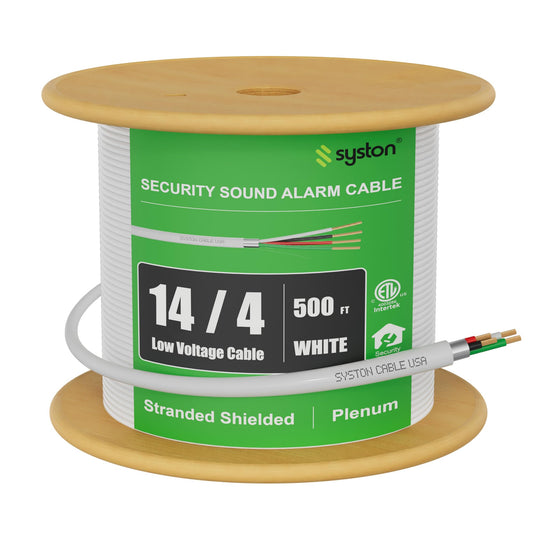 SYSTON 14 AWG 4 Conductors Fire Alarm Security LED Lighting Dimmer Control Cable Wire, 14/4 100% Stranded Copper, Plenum-Rated CMP/CL3P Shielded, UL/ETL Listed for 0-30V Low Voltage Application Use