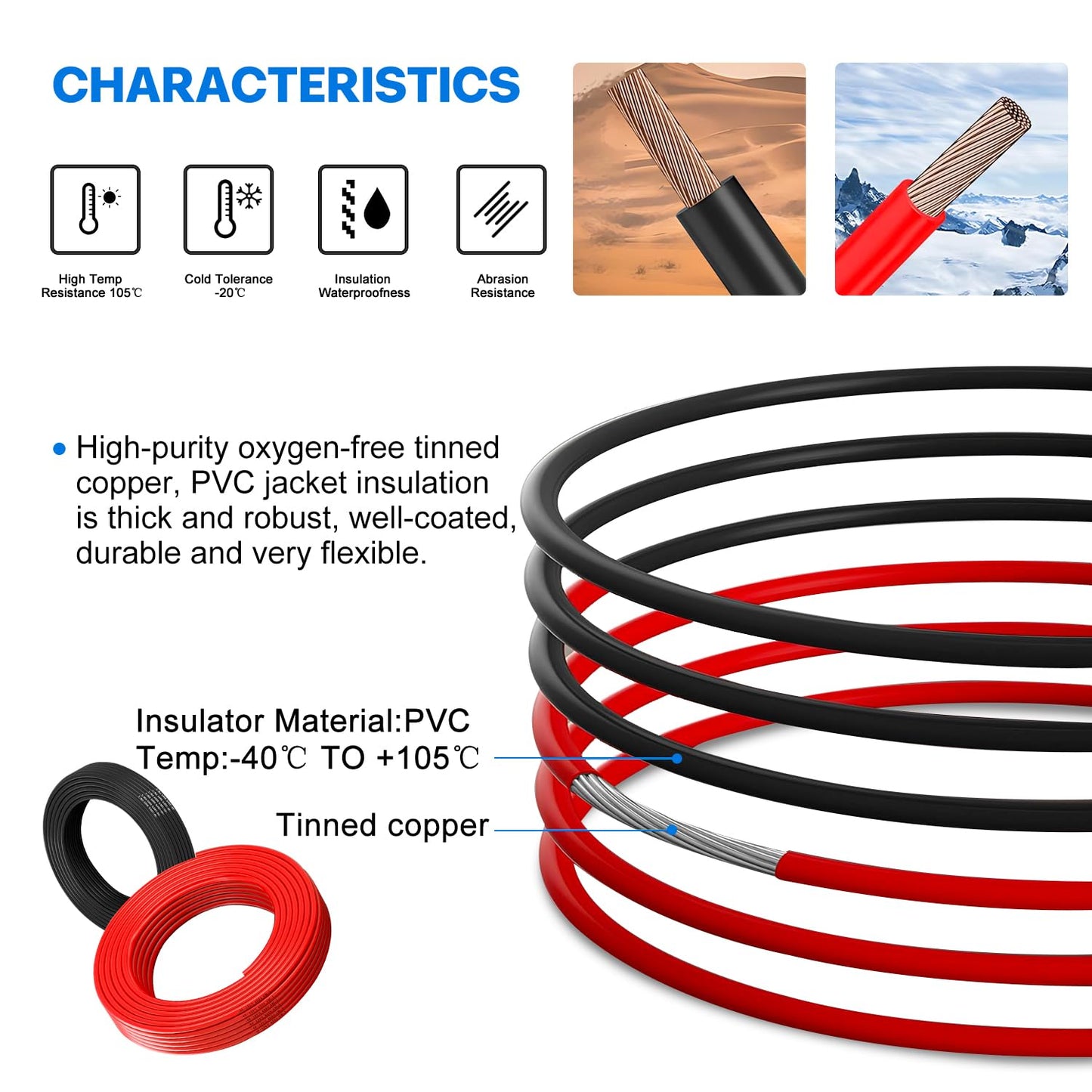 4 AWG Electrical Wire -HULUWA 4 Gauge UL1015 Wire,66Ft Length(33Ft Black and 33Ft Red),Tinned Copper Wire,Suitable for Solar Systems,Household Appliances,Vehicles,Electronic Devices etc