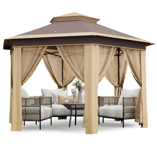 Pop Up Canopy Tent 13x13 Ft Instant Gazebo with Mosquito Netting Enclosure, Adjustable Outdoor Gazebo for Patio, Garden & Backyard Use with UV Protection & 3 Heights