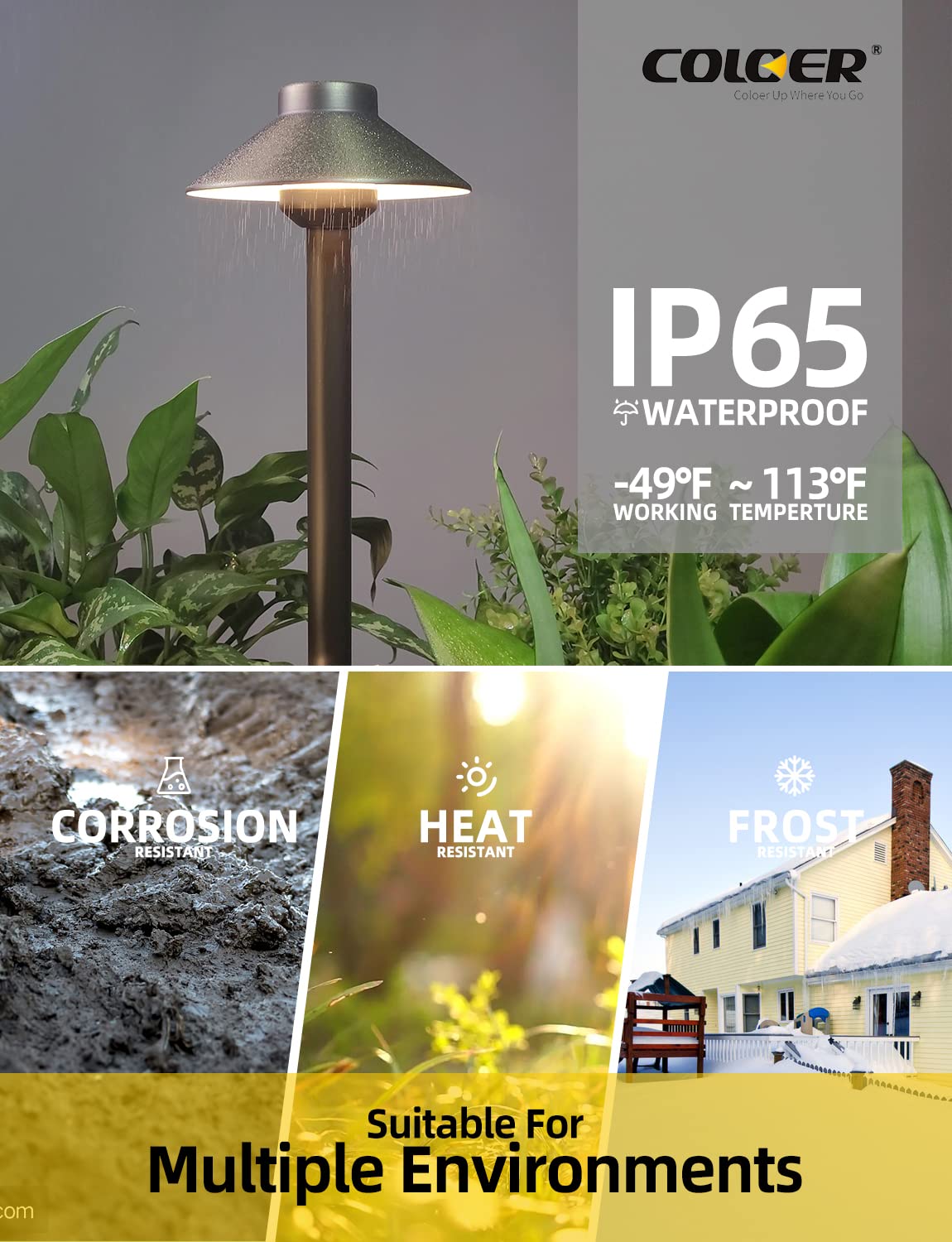 COLOER Brass Low Voltage Pathway Lights Wired 4-Pack with 3W LED G4 Bulb,12V Waterproof China Hat Outdoor Path Lighting for Yard, Patio, Landscape, Planter, Walkway(602B)