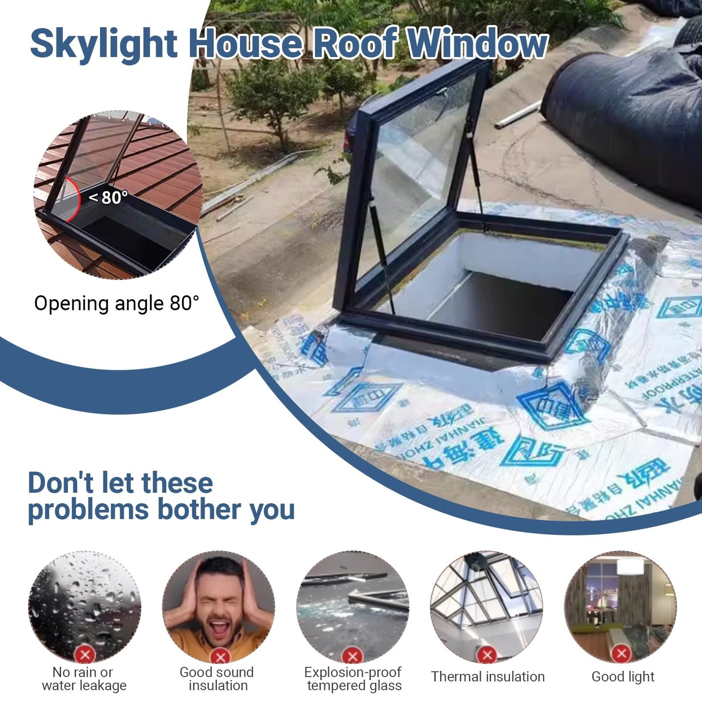 UFAGFDA Skylight Sloped/Flat Roof Window,Sloped Flat Roof Skylight Cover Attic Sun Room Underground Lighting Well Window,Roof Skylight,Egress Roof Window,for Attic,Basement,Sun Room