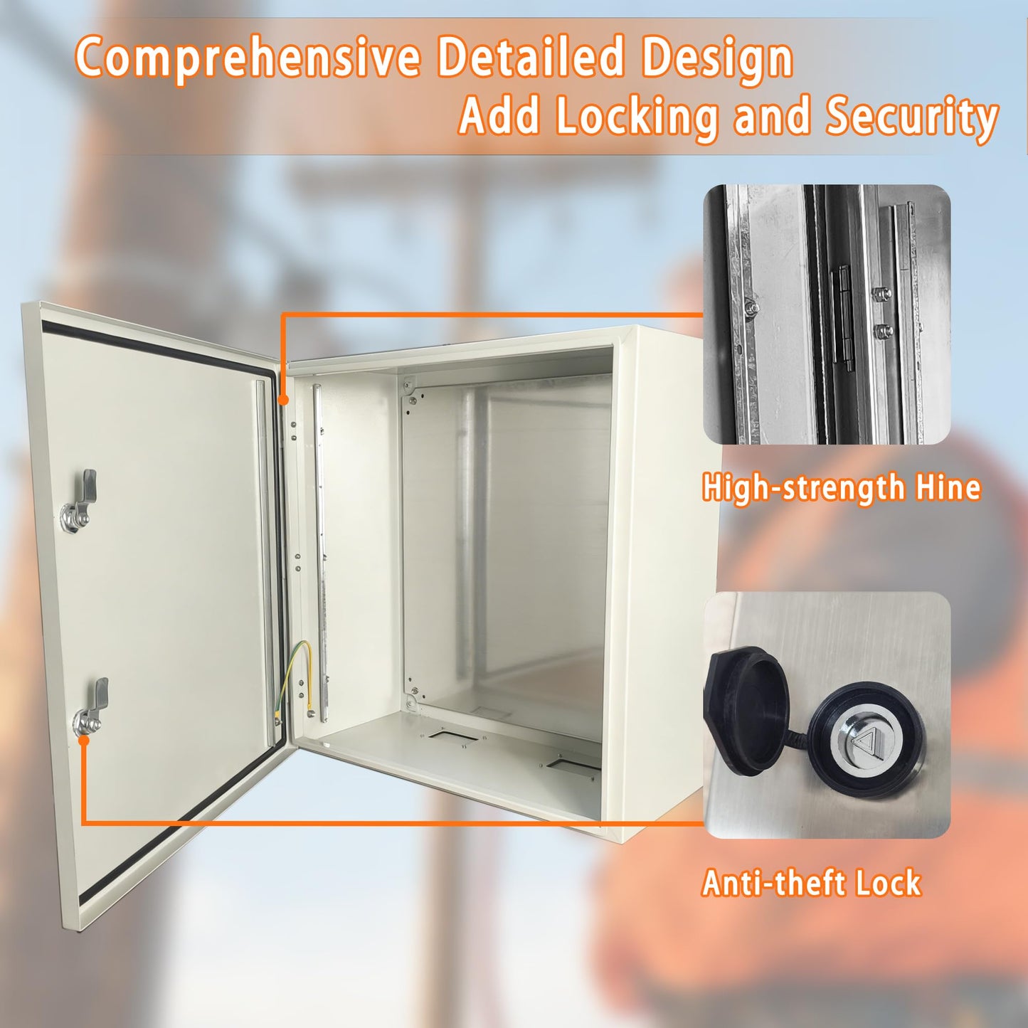 24x16x8 Electrical Enclosure Box NEMA 4 Outdoor Enclosure, IP66 Waterproof & Dustproof Cold-Rolled Carbon Steel Hinged Junction Box for Outdoor Indoor Use