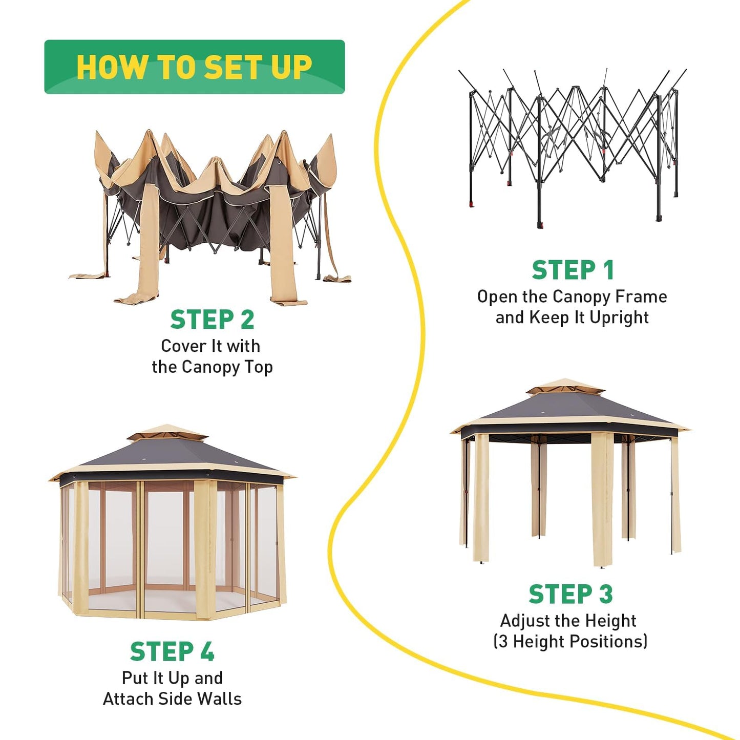 Pop Up Canopy Tent 13x13 Ft Instant Gazebo with Mosquito Netting Enclosure, Adjustable Outdoor Gazebo for Patio, Garden & Backyard Use with UV Protection & 3 Heights